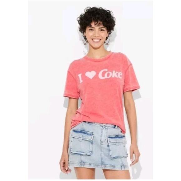 I Heart ❤️ Coke Burnout Oversized Short Sleeve Graphic T-Shirt- Red Size XS Y2K - Picture 1 of 6